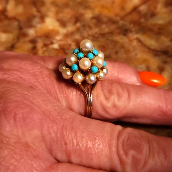 💚14k gold pearl turquoise ring 10 - Picture 2 of 4